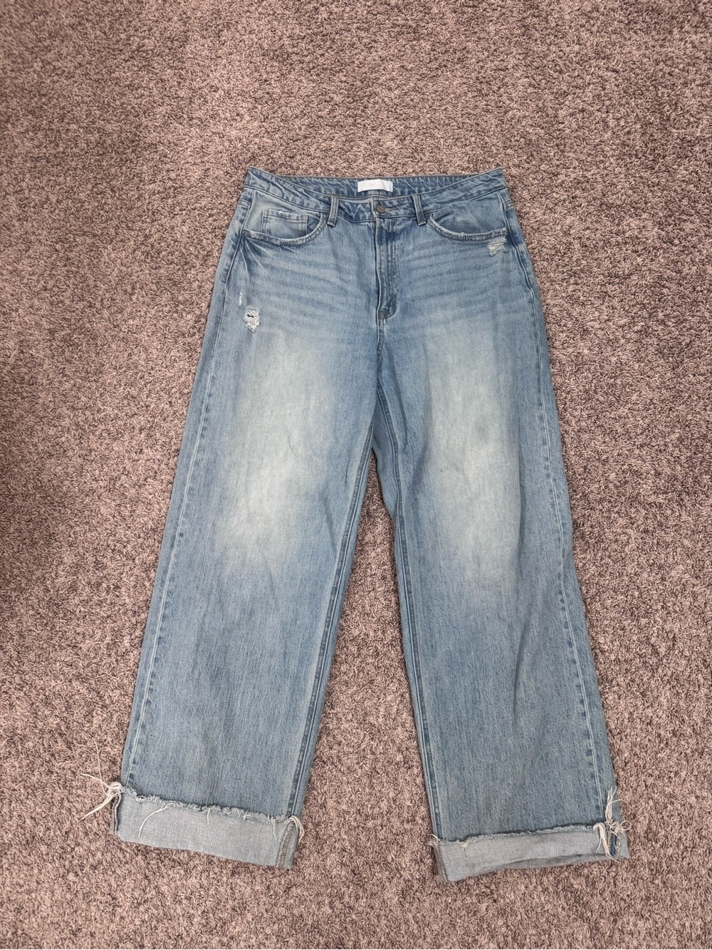 Women's Light Blue Boyfriend Jeans with Rolled Cuffs